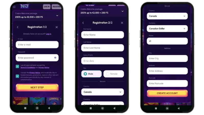 NovaJackpot Registration